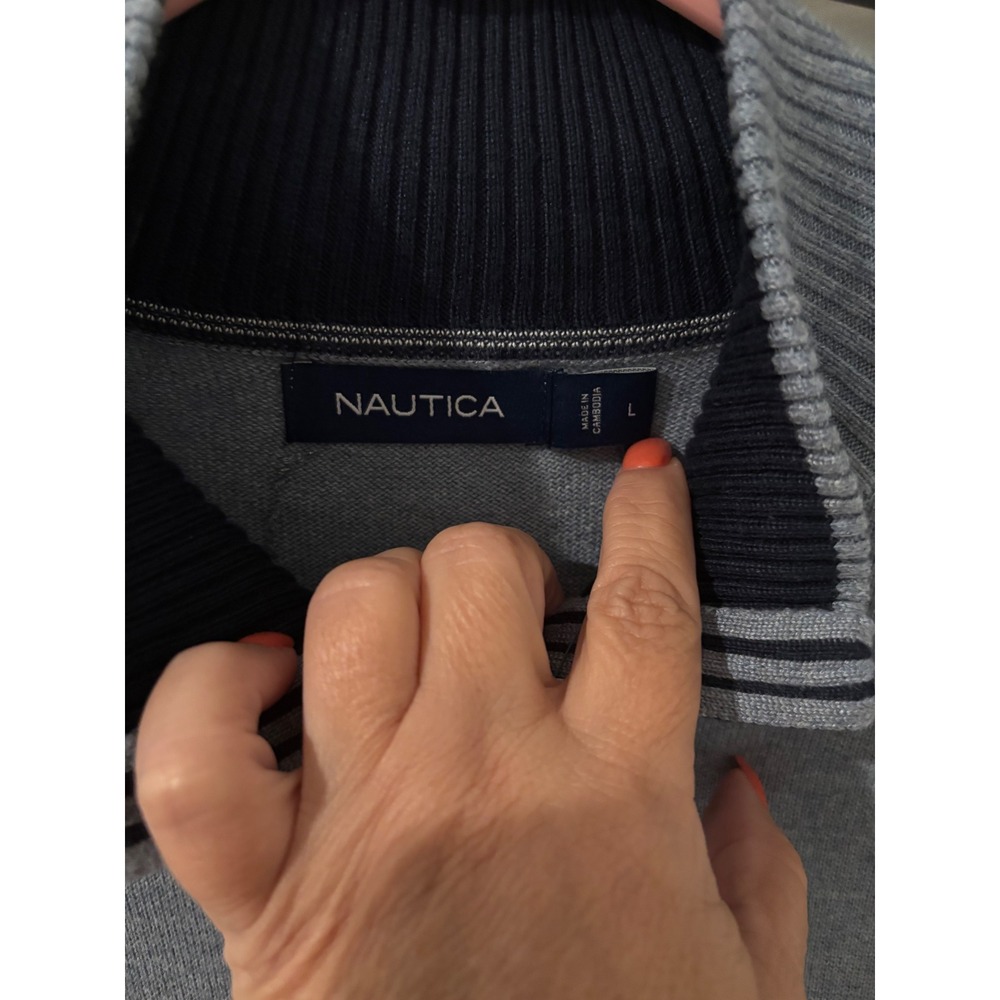 Nautica 1/4 Zip Pullover Sweater Mock Neck Long Sleeve Blue Mens Size L - Picture 3 of 5